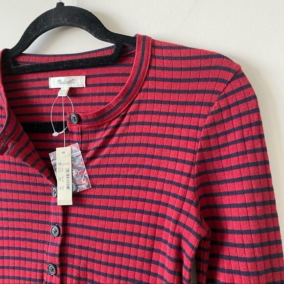 NWT-Striped Red & Navy Henley Tee (XXS) - Picture 6 of 9